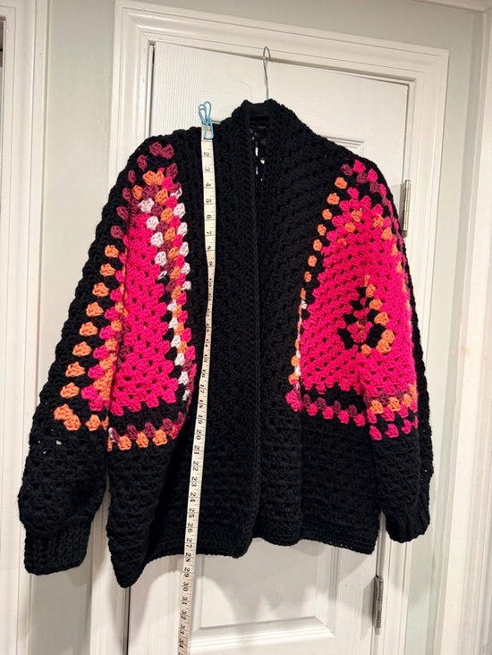 Handmade Crochet Granny Square One Size Cozy Cardigan Boho Chunky Knit Sweater - Picture 6 of 8